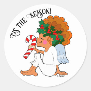 Cartoon Angel With Candy Cane Sticker
