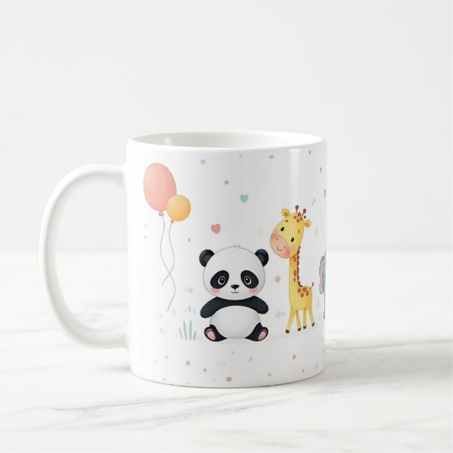 Cartoon Animal Parade in Pastel - Fun Mug Design. (Left)