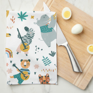 Cartoon Animals Band Pattern  Tea Towel