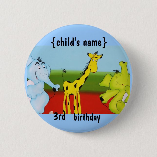 cartoon animals birthday party 6 cm round badge (Front)