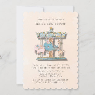 Cartoon Animals Carousel Baby Shower Invitation