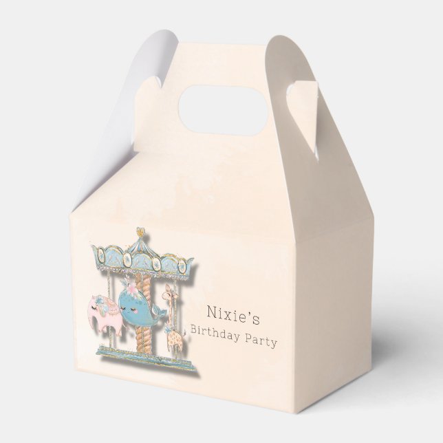 Cartoon Animals Carousel Birthday Party Favour Box (Front Side)