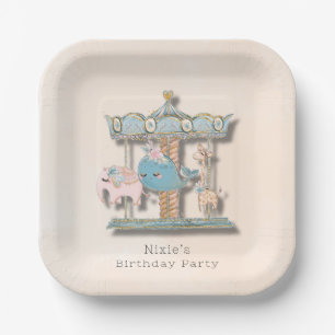 Cartoon Animals Carousel Birthday Party Paper Plate