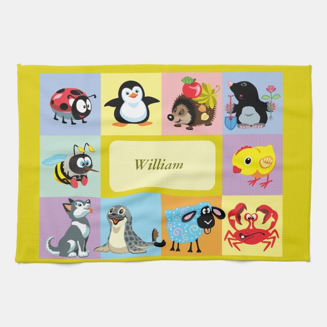 cartoon animals for kids tea towel (Horizontal)