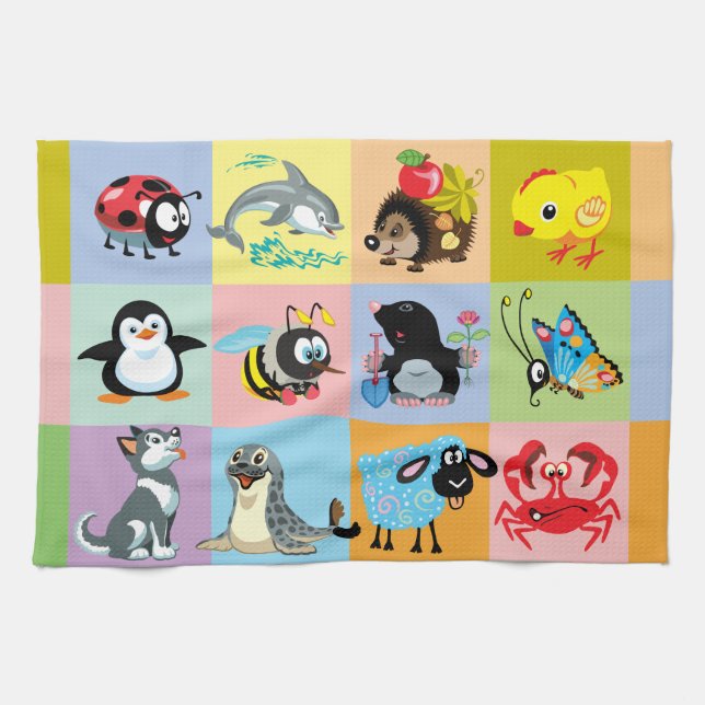 cartoon animals for kids tea towel (Horizontal)