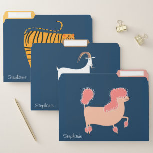 Cartoon Animals Monogram Cute Cool Stylish 3-piece File Folder