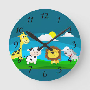 Cartoon animals round clock