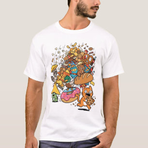 Cartoon animals with falling snacks isolated on wh T-Shirt