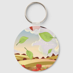 Cartoon apple orchard landscape key ring