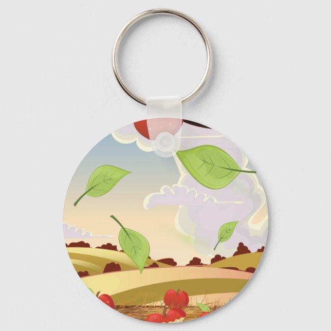 Cartoon apple orchard landscape key ring (Front)