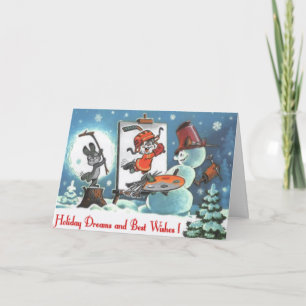 Cartoon Artist Snowman Custom Greetings Card