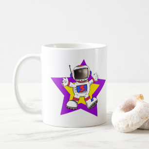 Cartoon Astronaut in Star Design Coffee Mug