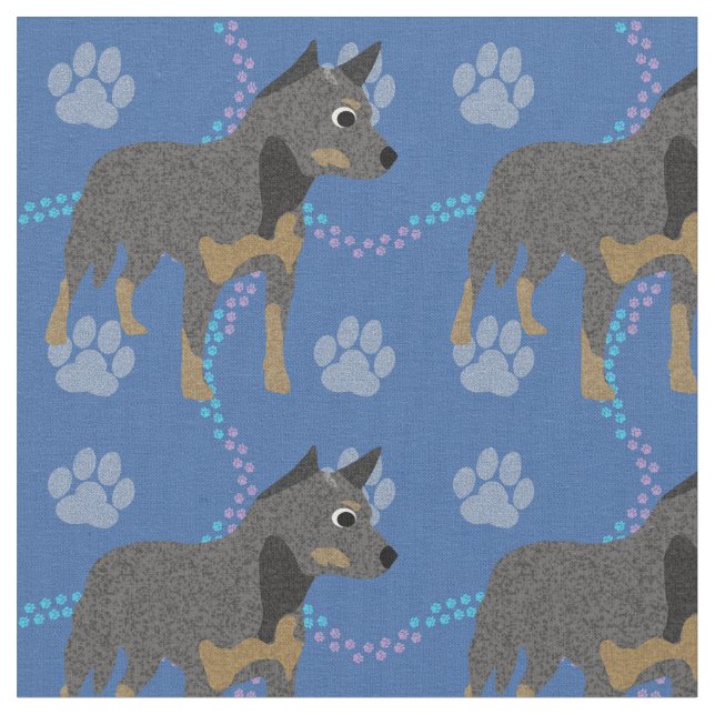 Cartoon Australian Cattle Dog (Blue) Fabric (Close Up)