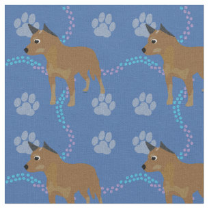 Cartoon Australian Cattle Dog (Red) Fabric
