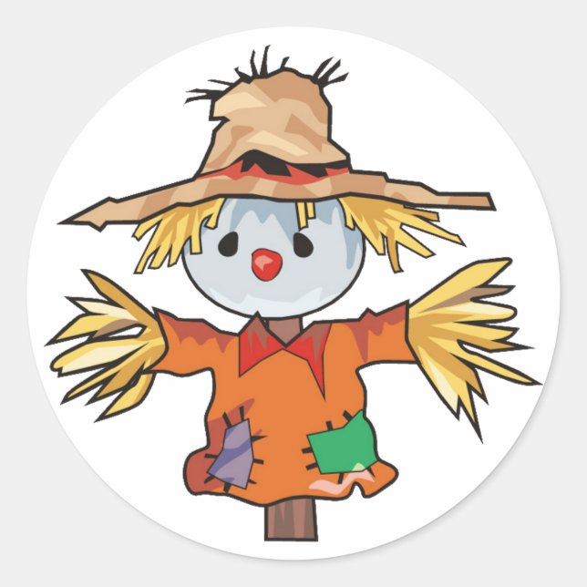 Cartoon Autumn Scarecrow Classic Round Sticker (Front)