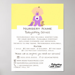 Cartoon Baby & Bear, Babysitter, Daycare, Nursery Poster