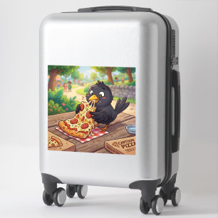 Cartoon Baby Blackbird Crow Raven Eating Pizza