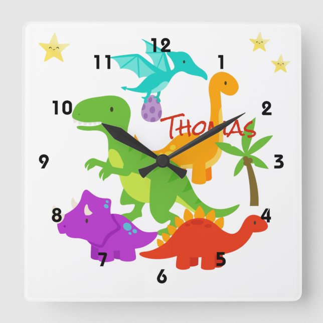 Cartoon Baby Dinosaurs Square Wall Clock (Front)