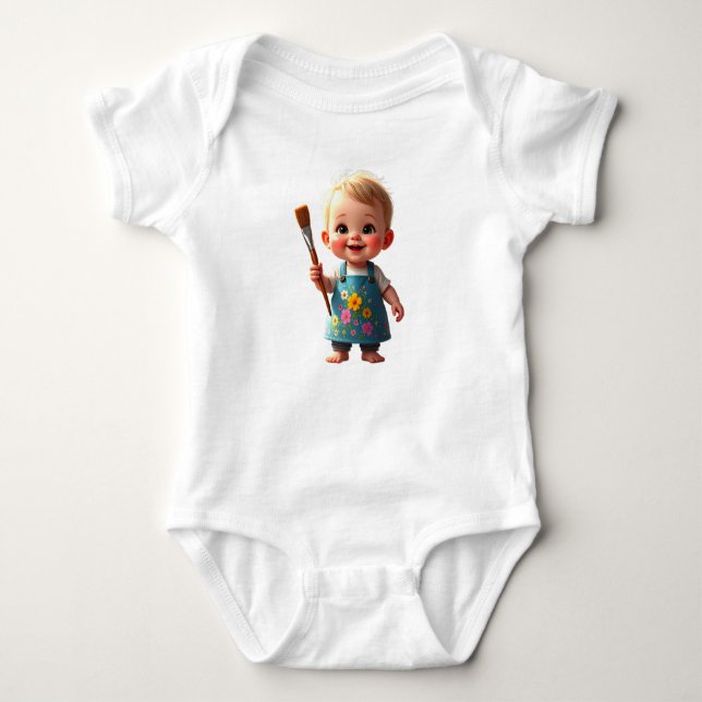 Cartoon baby dressed as an artist baby bodysuit (Front)
