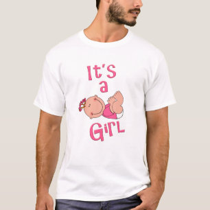 Cartoon Baby Girl Text in Pink - Gender Reveal T-Shirt