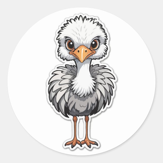 Cartoon Baby Ostrich Design – Cute Animal Art Classic Round Sticker (Front)