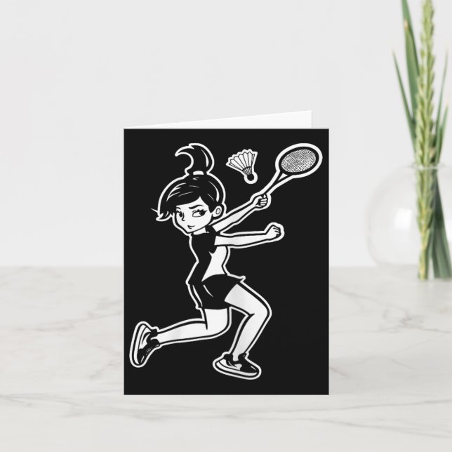 Cartoon Badminton Woman Shuttle Player  Card (Front)