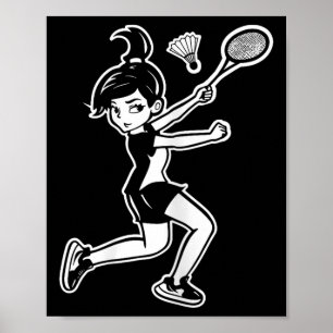 Cartoon Badminton Woman Shuttle Player Poster