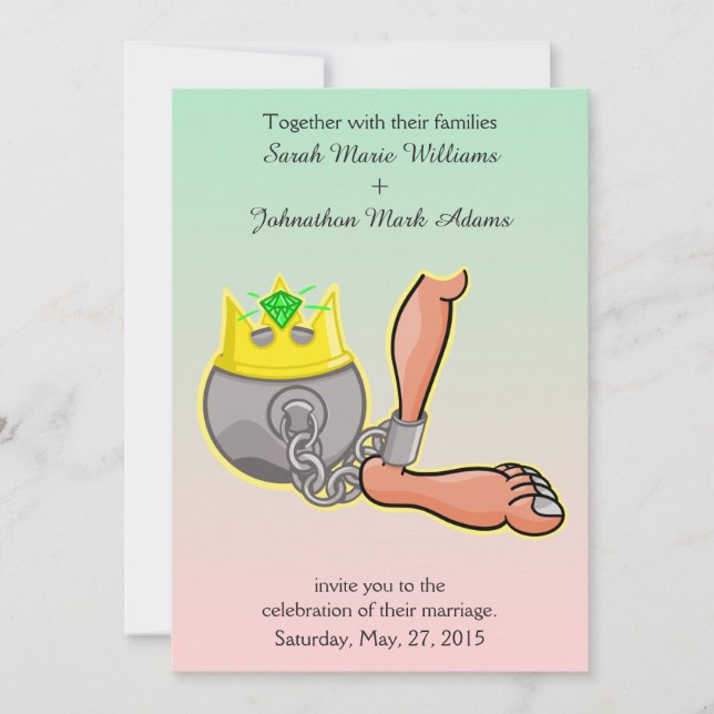 Cartoon Ball And Chain Wedding Invitation (Front)