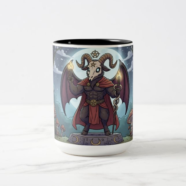 Cartoon Baphomet Two-Tone Coffee Mug (Center)