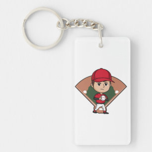 Cartoon Baseball Player Pitcher Key Ring