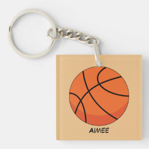 Cartoon Basketball Ball Add Name Key Ring