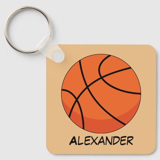 Cartoon Basketball Ball | Add Name Key Ring (Front)