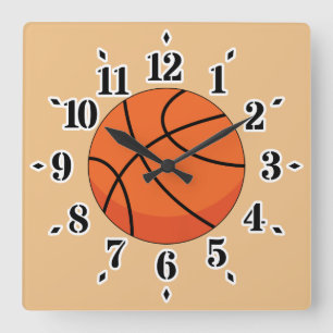 Cartoon Basketball Ball Square Wall Clock