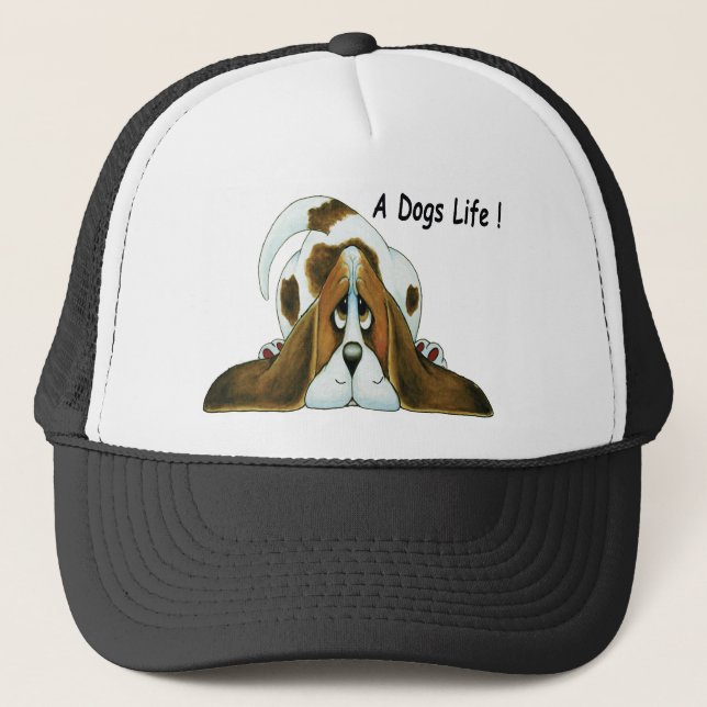 Cartoon Basset Hound, A Dog's Life Trucker Hat (Front)