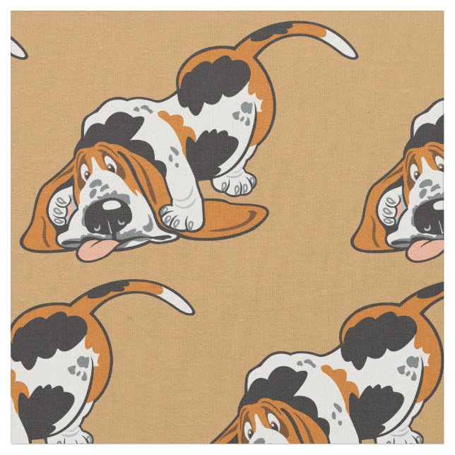 cartoon Basset Hound Fabric (Close Up)