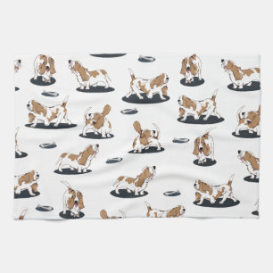 Cartoon Basset Hounds Dog Pattern Tea Towel