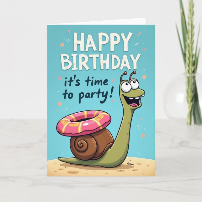 Cartoon Beach Birthday Card (Front)