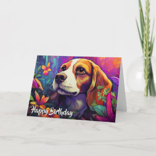 Cartoon Beagle in a Garden Custom  Card