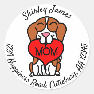 Cartoon Beagle Mum Personalised Address Classic Round Sticker