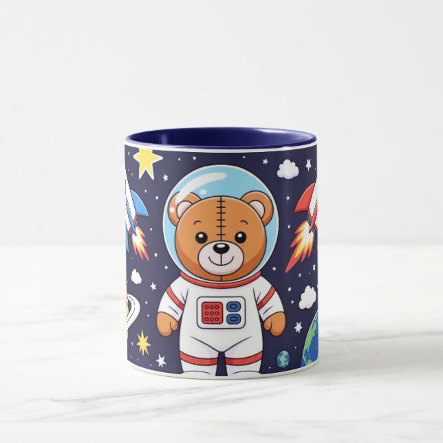 Cartoon Bear Astronaut Space Illustration Mug (Center)