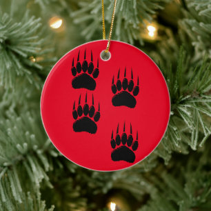 Cartoon Bear Paw Tracks In Black  Ceramic Ornament