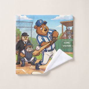 Cartoon Bear Playing Baseball Bath Towel Set