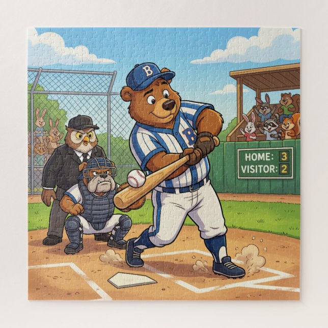 Cartoon Bear Playing Baseball Jigsaw Puzzle (Vertical)