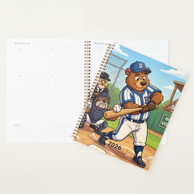 Cartoon Bear Playing Baseball | Personalise Planner (Display)