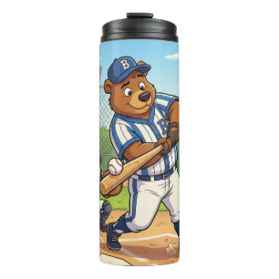 Cartoon Bear Playing Baseball Thermal Tumbler