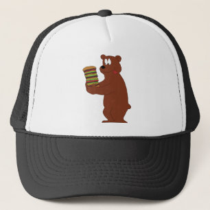 Cartoon Bear With Huge Hamburger Trucker Hat