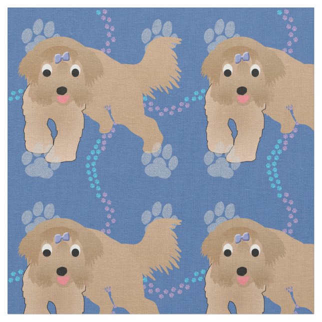 Cartoon Bearded Collie Fabric (Close Up)
