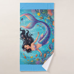 Cartoon Beautiful Mermaid under the Sea Bath Towel Set
