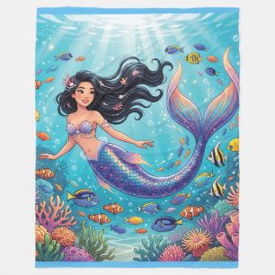 Cartoon Beautiful Mermaid under the Sea  Fleece Blanket