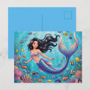 Cartoon Beautiful Mermaid under the Sea  Holiday Postcard
